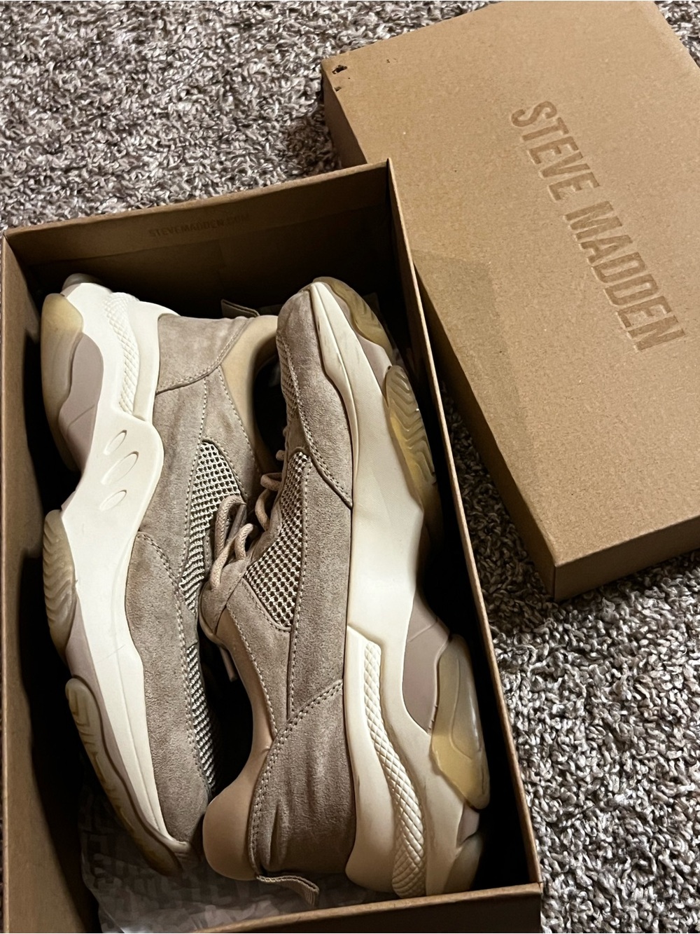 Steve Madden Taupe Suede Mesh Chunky Sneaker